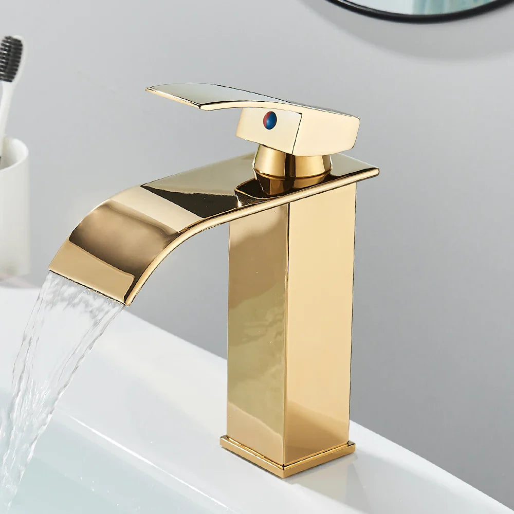 Quyanre Matte Torneira Estilo Cachoeira Design Quadrado Controle Alavanca Tratamento Polido