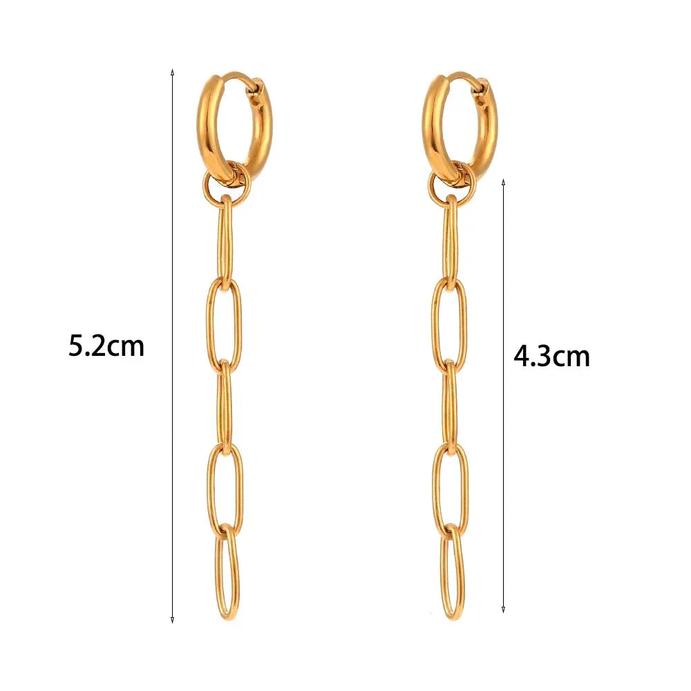 Brincos Elegantes de Ouro 18K com Corrente Oval
