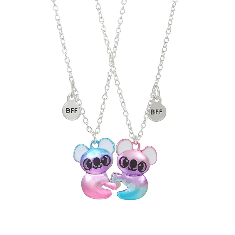 Summer Style 2pcs/set Heart Unicorn Cat Animal Pendant BFF Necklace for 2 Best Friends Girls Friendship Gifts