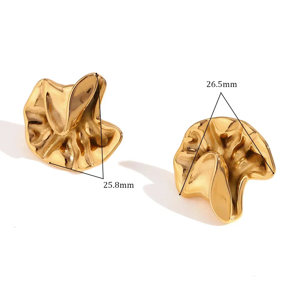 Brincos Plissados Elegantes Banhados a Ouro 18k