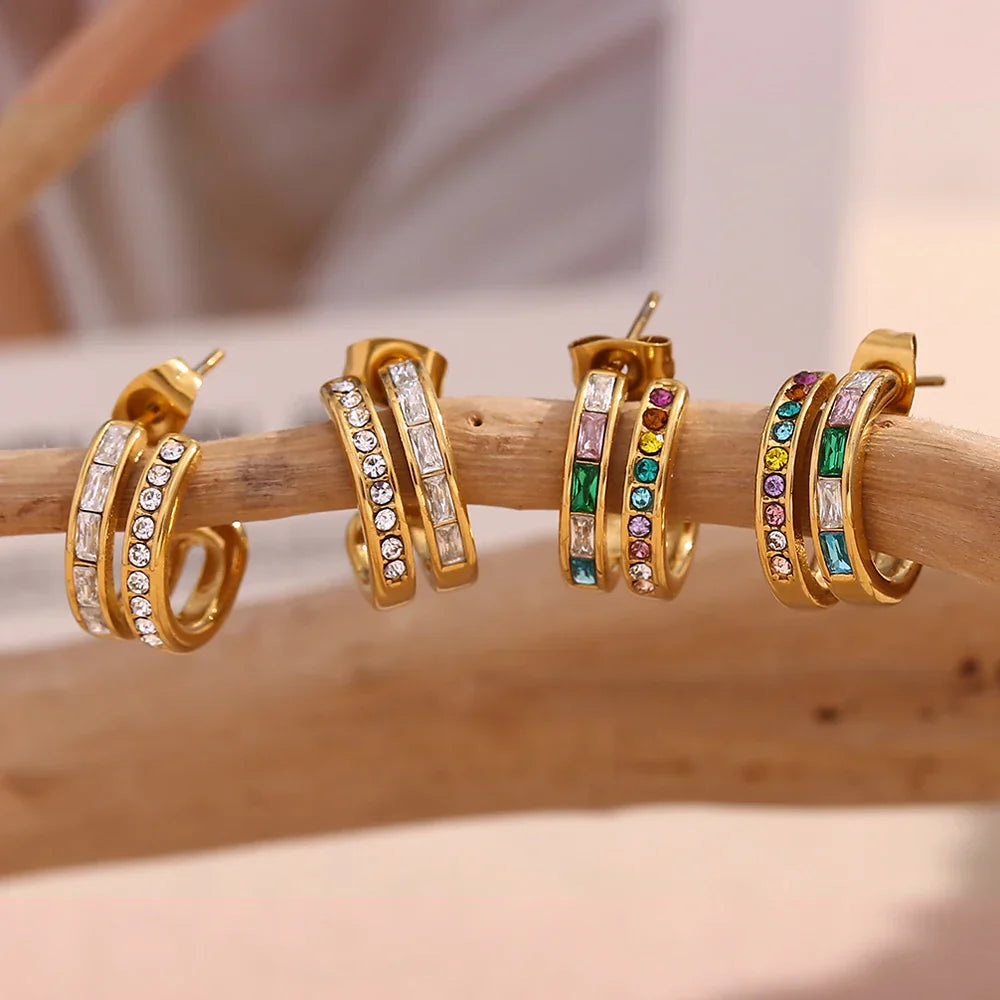 Brincos Femininos de Zircônia Banhados a Ouro