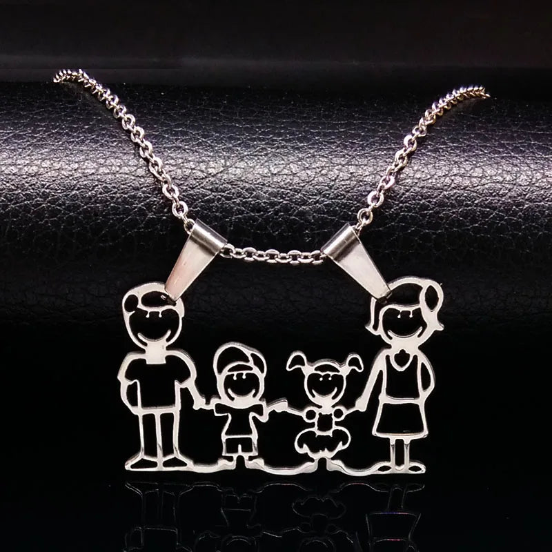 Stainless Steel Necklace Mama Family Necklaces Silver Color Love Boy Girl Pendant Jewelry Women Christmas Gift 355