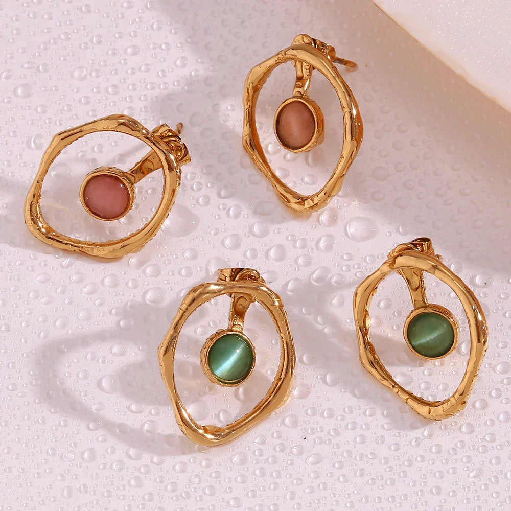 Brincos Elegantes de Zircônia em Aço Inoxidável TT