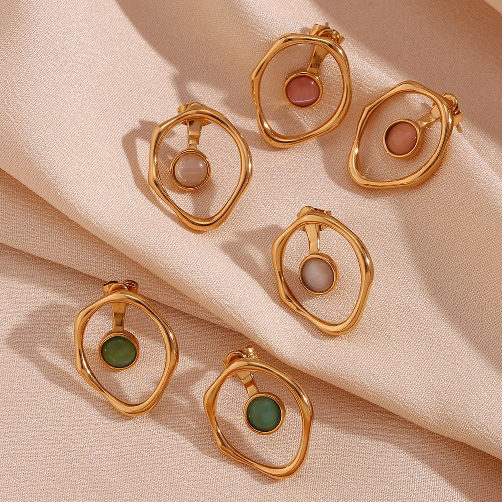 Brincos Elegantes de Zircônia em Aço Inoxidável TT
