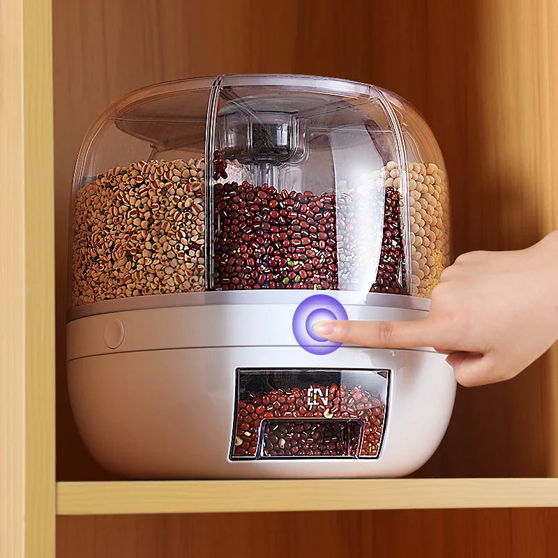 Dispensador de arroz rotativo 360 graus, selado, cereal seco, balde de grãos, à prova de umidade, cozinha, recipiente de armazenamento, caixa de armazenamento