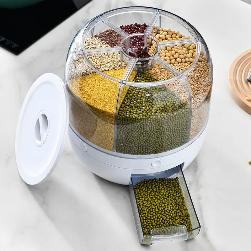Dispensador de arroz rotativo 360 graus, selado, cereal seco, balde de grãos, à prova de umidade, cozinha, recipiente de armazenamento, caixa de armazenamento