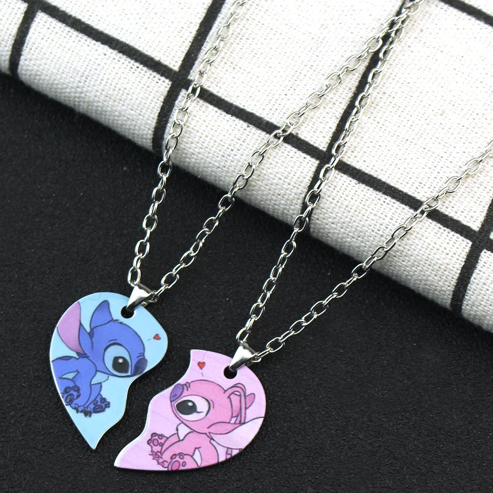 Lilo & Stitchs Necklaces Anime Stitch Heart Necklace Photo BFF Pendant Cute for Best Friends Accessories Jewelry Gifts