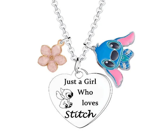 Cute Cartoon Stitch Couple Necklace Stainless Steel Heart Pendant Neck Chain Lovers Best Friends Jewelry Gift