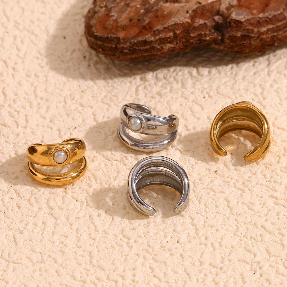 Brinco Clip Duplo Pérola Banhado a Ouro 18K