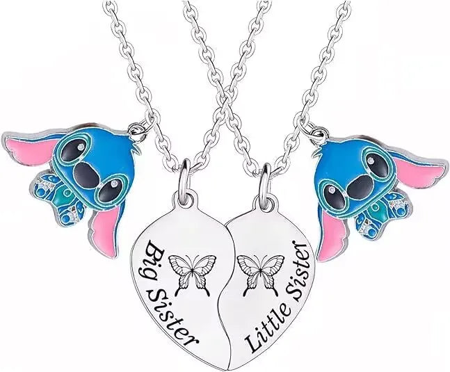 Cute Cartoon Stitch Couple Necklace Stainless Steel Heart Pendant Neck Chain Lovers Best Friends Jewelry Gift
