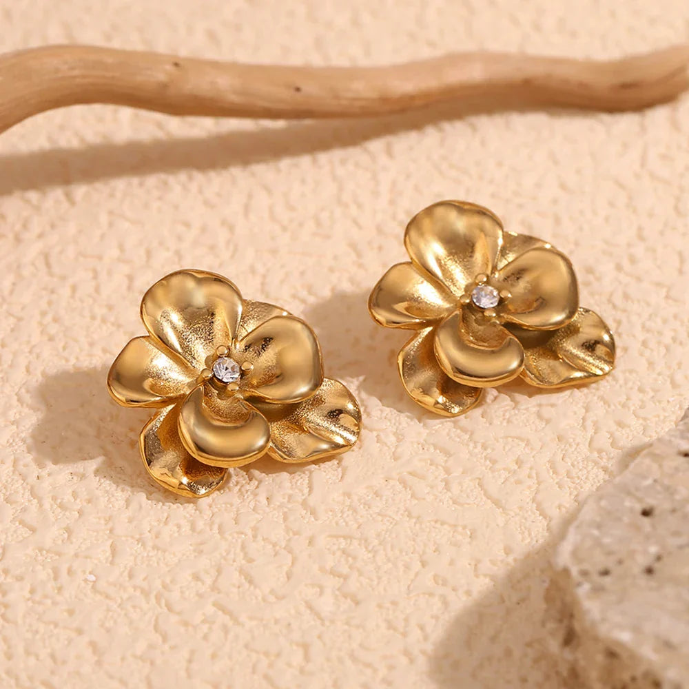 Brincos Florais Dupla Camada em Ouro 18K