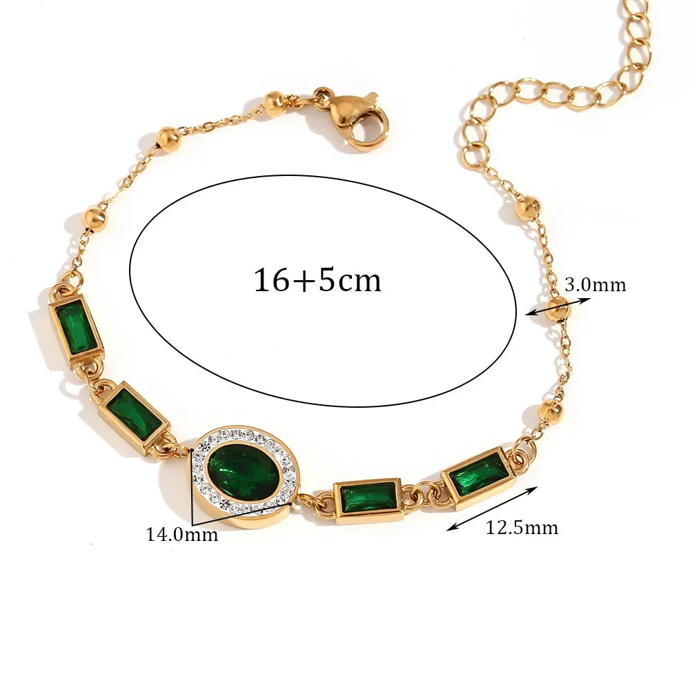 Pulseira Oval Verde com Zircônia Banhada a Ouro 18K