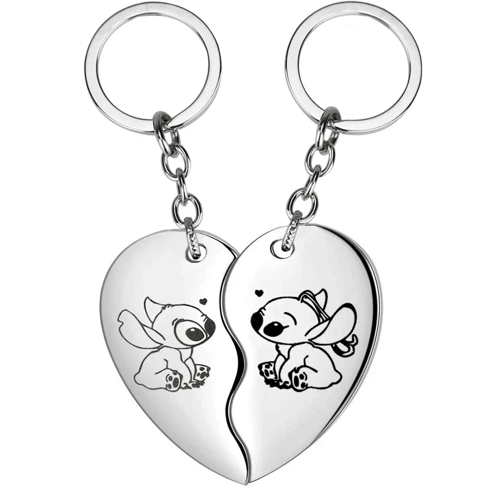 Cute Cartoon Stitch Couple Necklace Stainless Steel Heart Pendant Neck Chain Lovers Best Friends Jewelry Gift