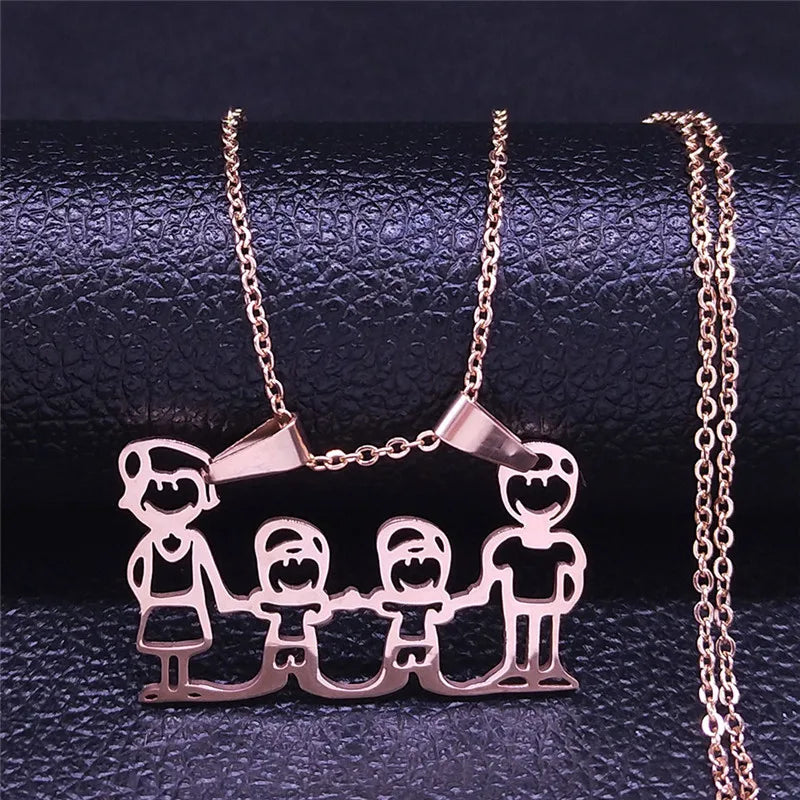 Stainless Steel Necklace Mama Family Necklaces Silver Color Love Boy Girl Pendant Jewelry Women Christmas Gift 355