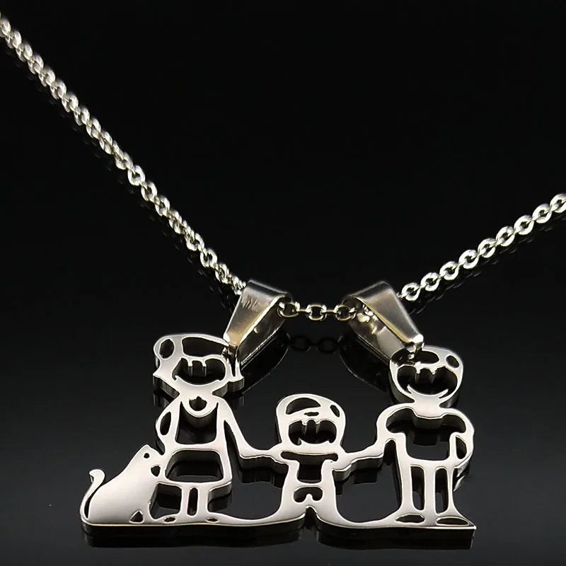 Stainless Steel Necklace Mama Family Necklaces Silver Color Love Boy Girl Pendant Jewelry Women Christmas Gift 355