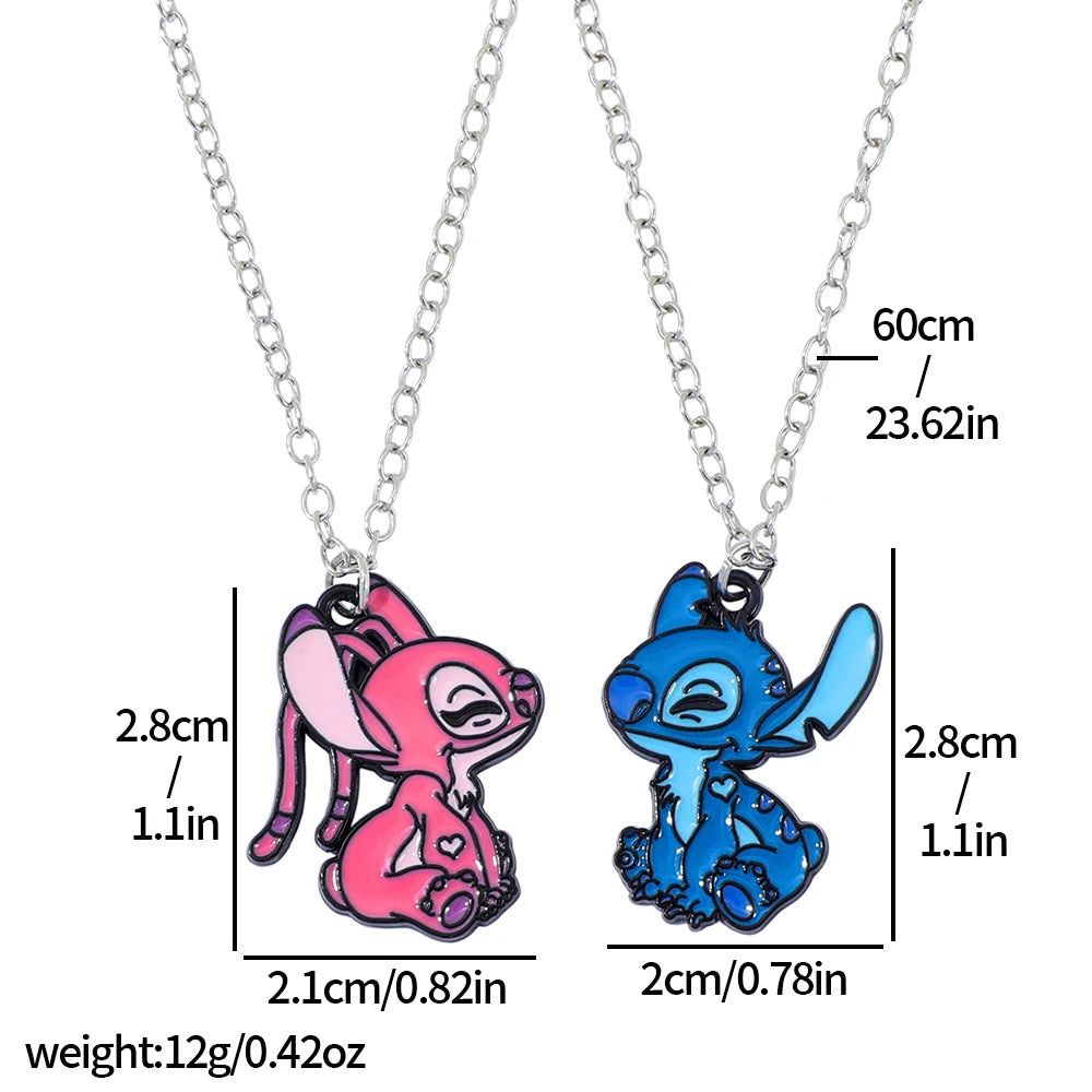 Disney-Stitch Heart Necklace for Couple, Gold and Silver Color, Angel and Stitch, Cute Style , Jewelry Pendant, Gift for Girl, 1