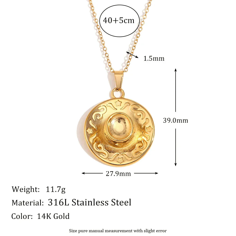 Colar Pingente Chapéu Cowboy em Aço Inoxidável 18K