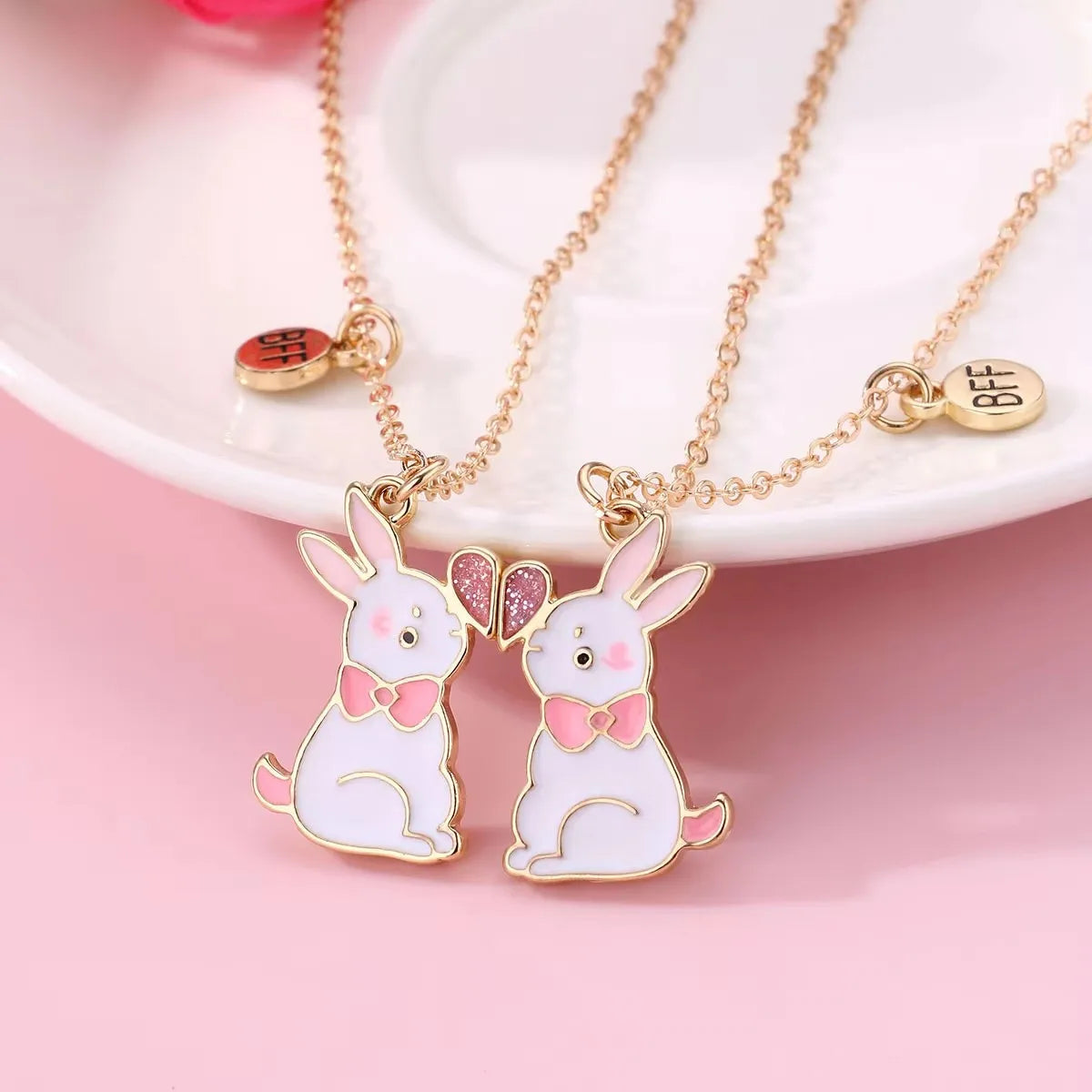 Cute Animal Magnet Necklaces for Women Girls Kawaii Best Friends Cat Rabbit Animal Pendant Chain BFF Friendship Jewelry Gifts