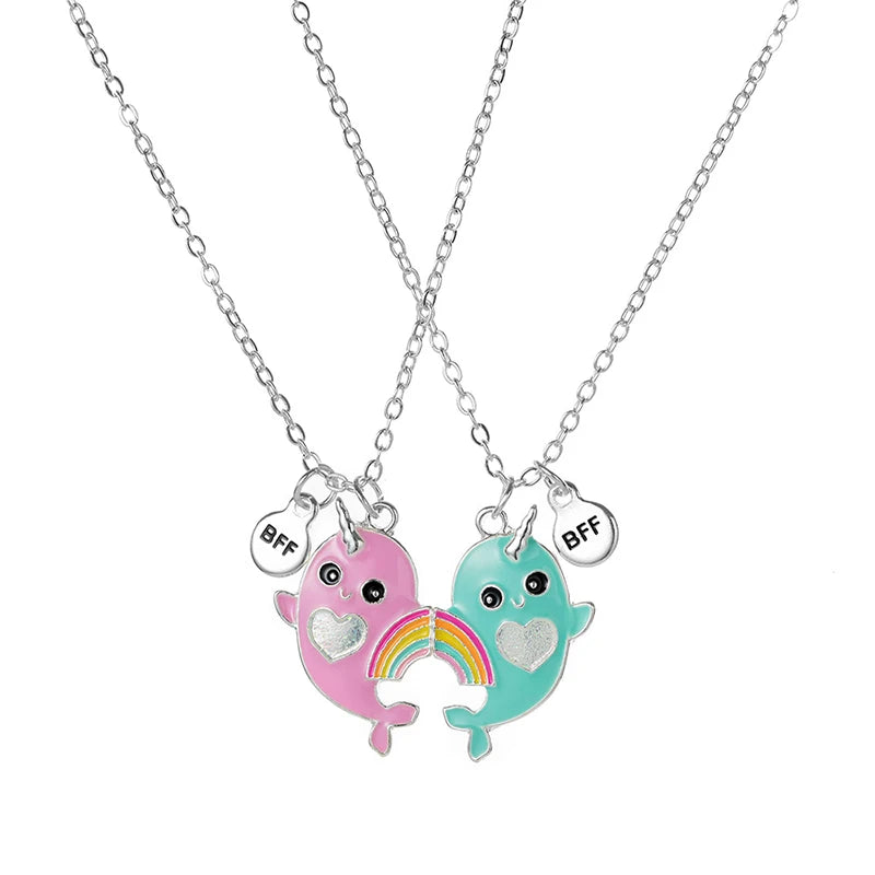 Summer Style 2pcs/set Heart Unicorn Cat Animal Pendant BFF Necklace for 2 Best Friends Girls Friendship Gifts