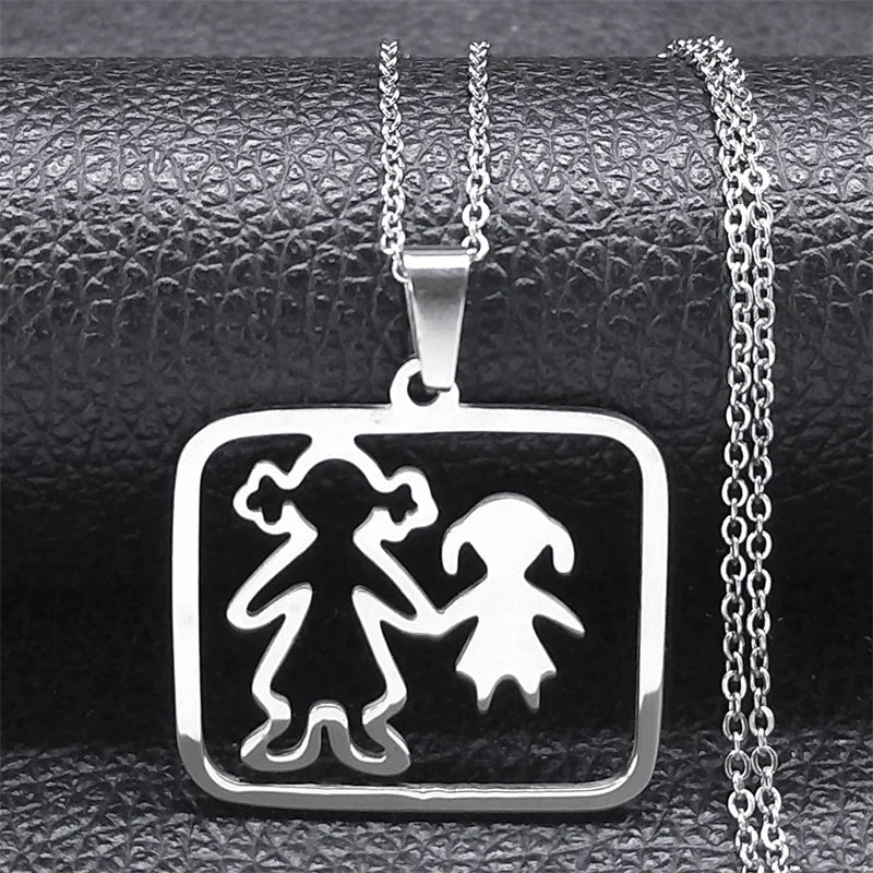 Stainless Steel Necklace Mama Family Necklaces Silver Color Love Boy Girl Pendant Jewelry Women Christmas Gift 355
