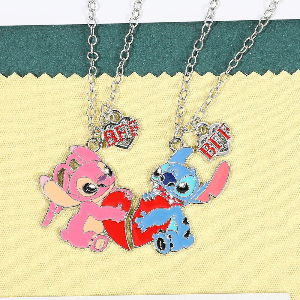 Disney-Stitch Heart Necklace for Couple, Gold and Silver Color, Angel and Stitch, Cute Style , Jewelry Pendant, Gift for Girl, 1