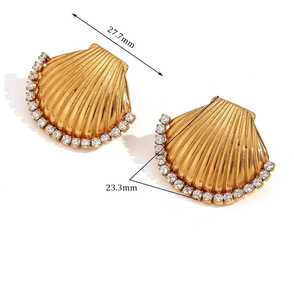 Brincos de Concha com Zircônia e Ouro 18K