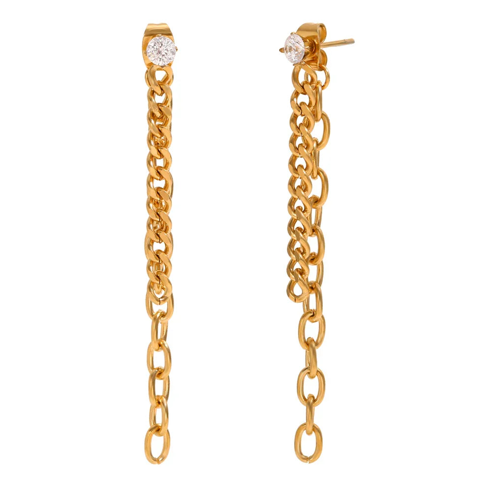 Brincos de Corrente com Zircônia e Banho de Ouro 18k