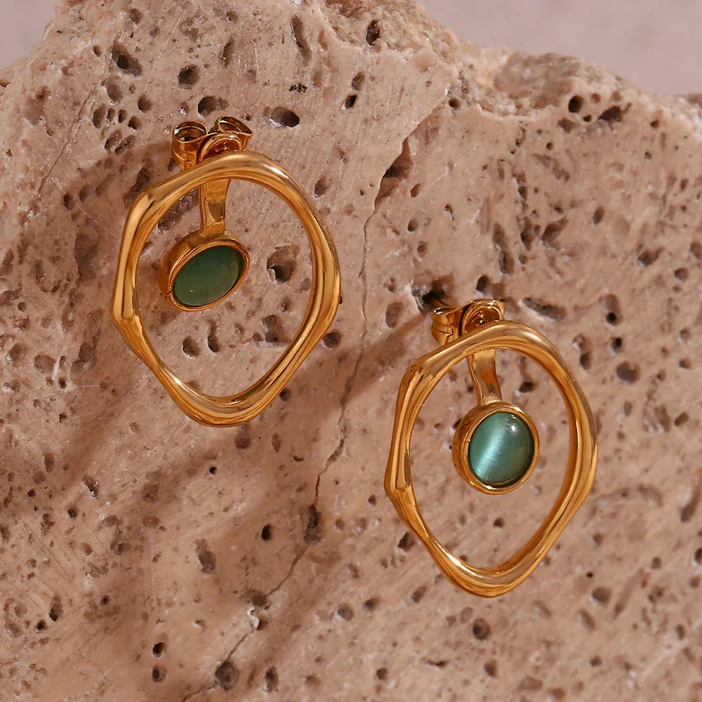 Brincos Elegantes de Zircônia em Aço Inoxidável TT