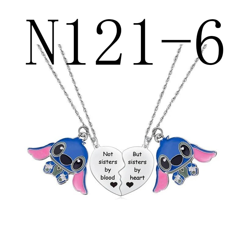 Cute Cartoon Stitch Couple Necklace Stainless Steel Heart Pendant Neck Chain Lovers Best Friends Jewelry Gift