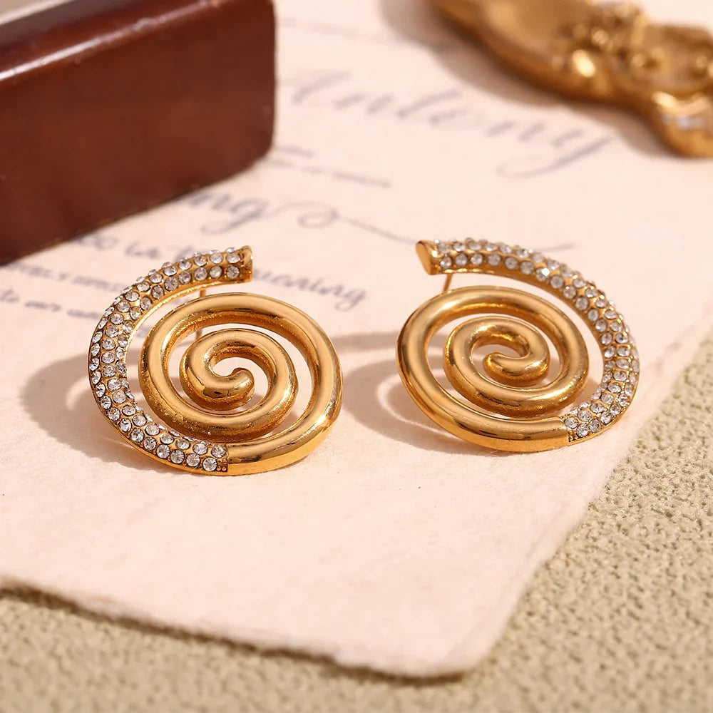 Brincos Espiral Dourados com Zircônias