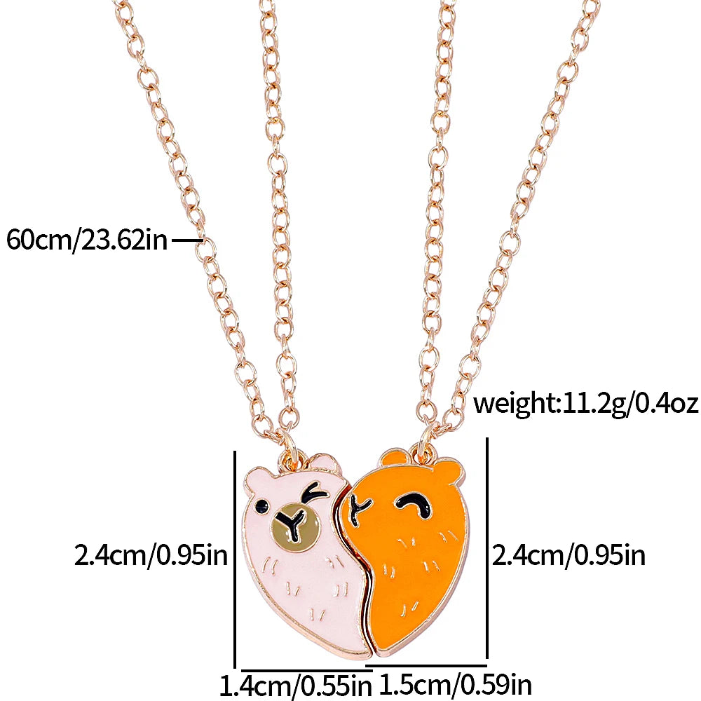 Cute Animal Heart Pendant Necklace Patchwork Metal Charm Jewelry for Men & Women Best Friend Gift