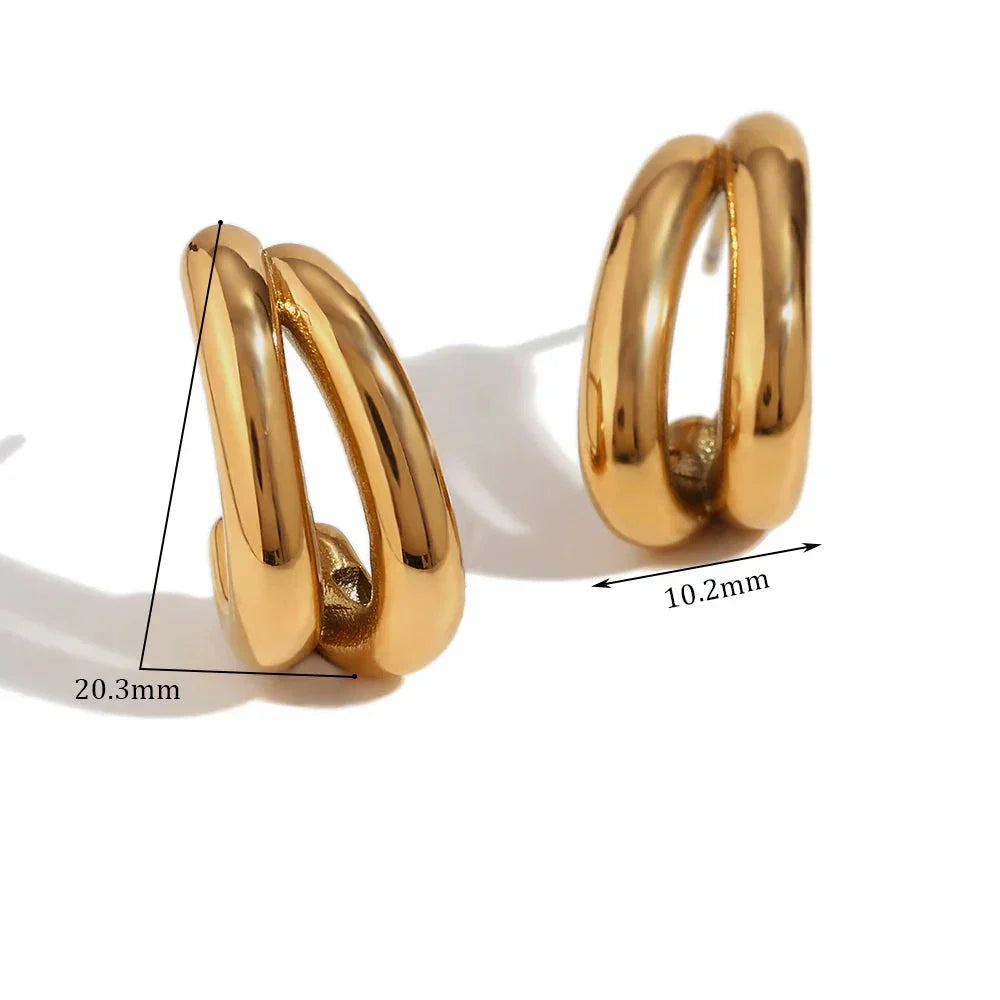 Brincos Elegantes de Camada Dupla em Ouro 18K