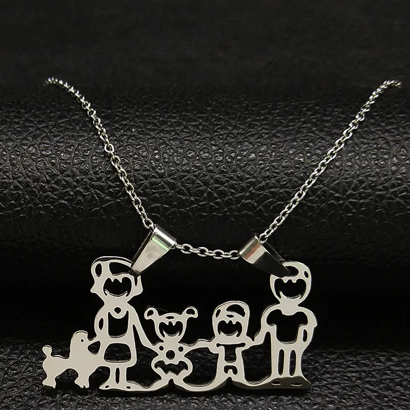 Stainless Steel Necklace Mama Family Necklaces Silver Color Love Boy Girl Pendant Jewelry Women Christmas Gift 355