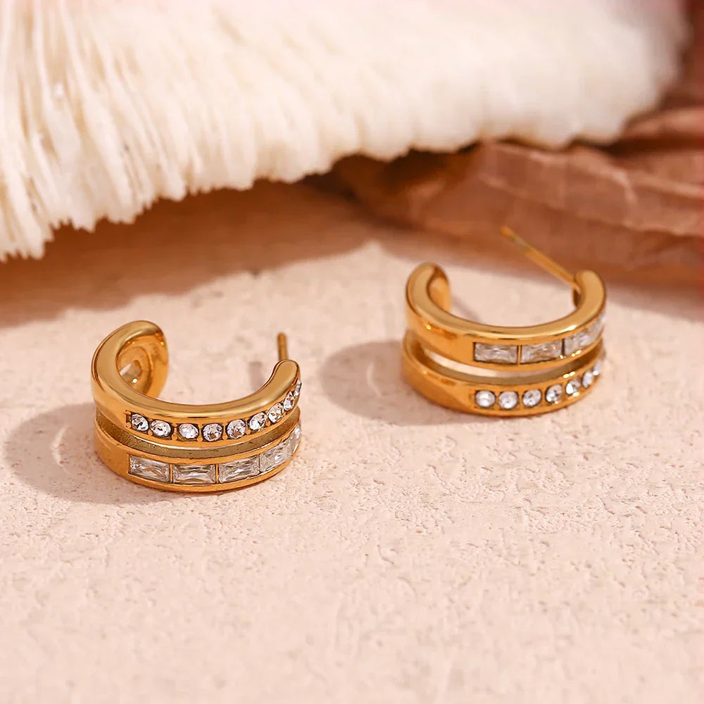Brincos Femininos de Zircônia Banhados a Ouro