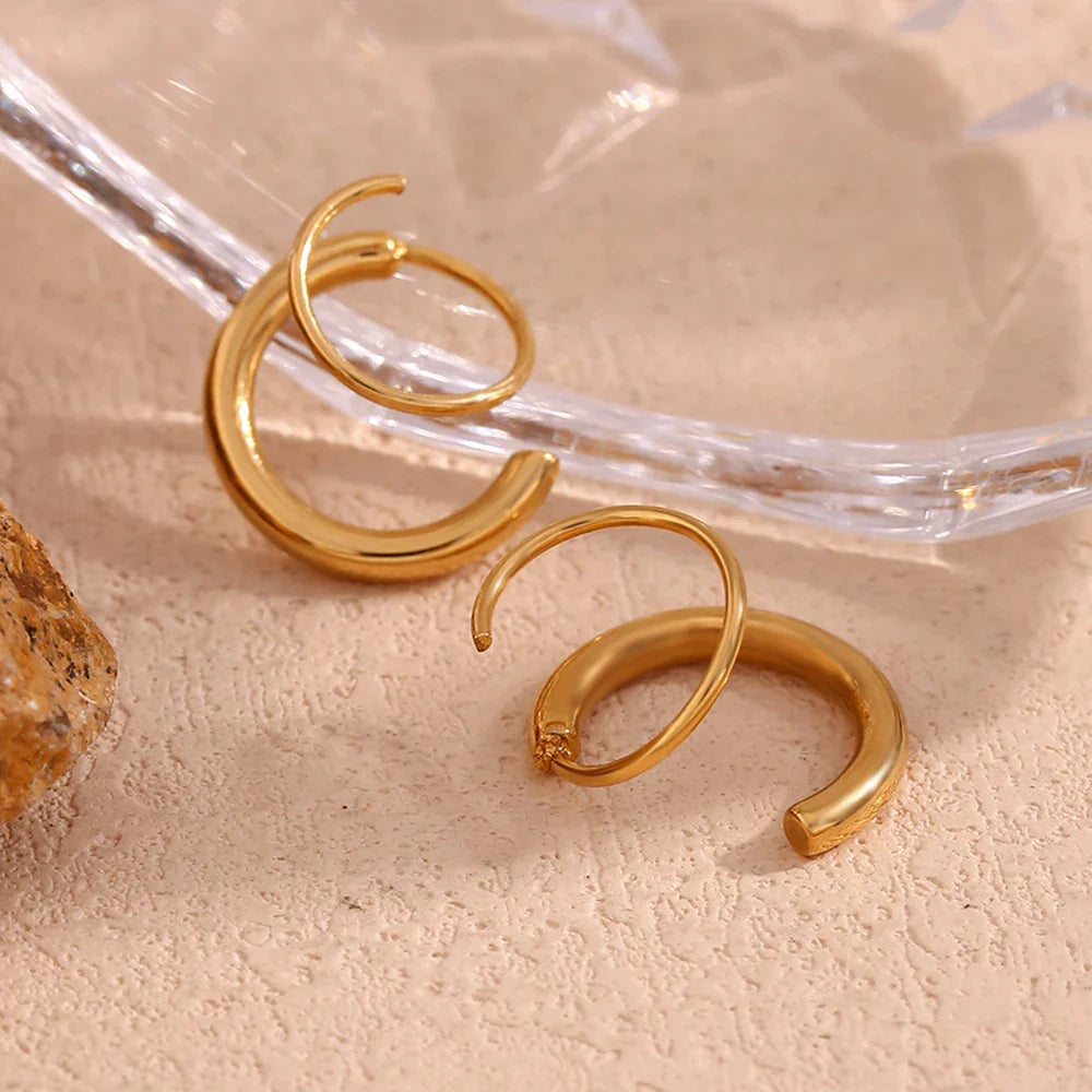Brincos de Argola Dupla Banhados a Ouro 18K