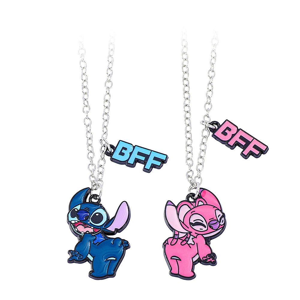 Disney-Stitch Heart Necklace for Couple, Gold and Silver Color, Angel and Stitch, Cute Style , Jewelry Pendant, Gift for Girl, 1