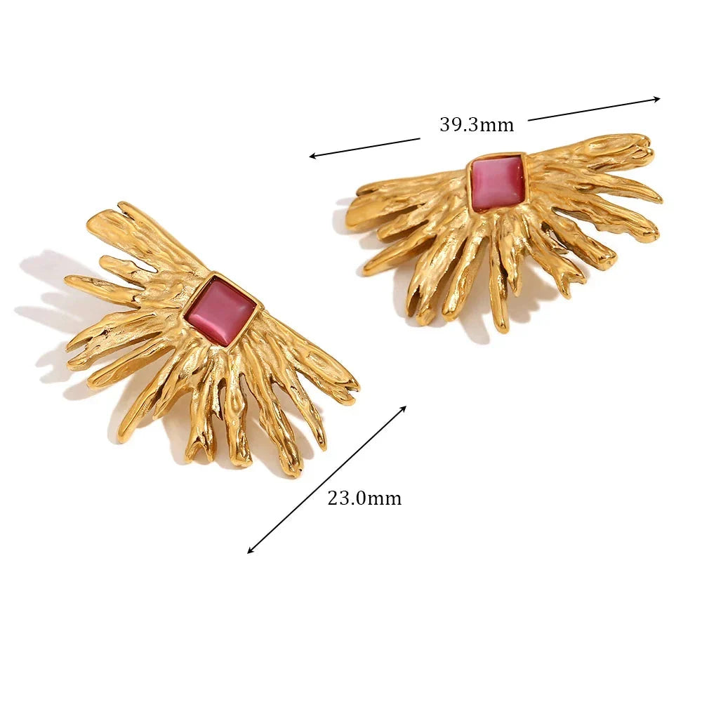 Brincos Elegantes de Ágata Vermelha e Ouro