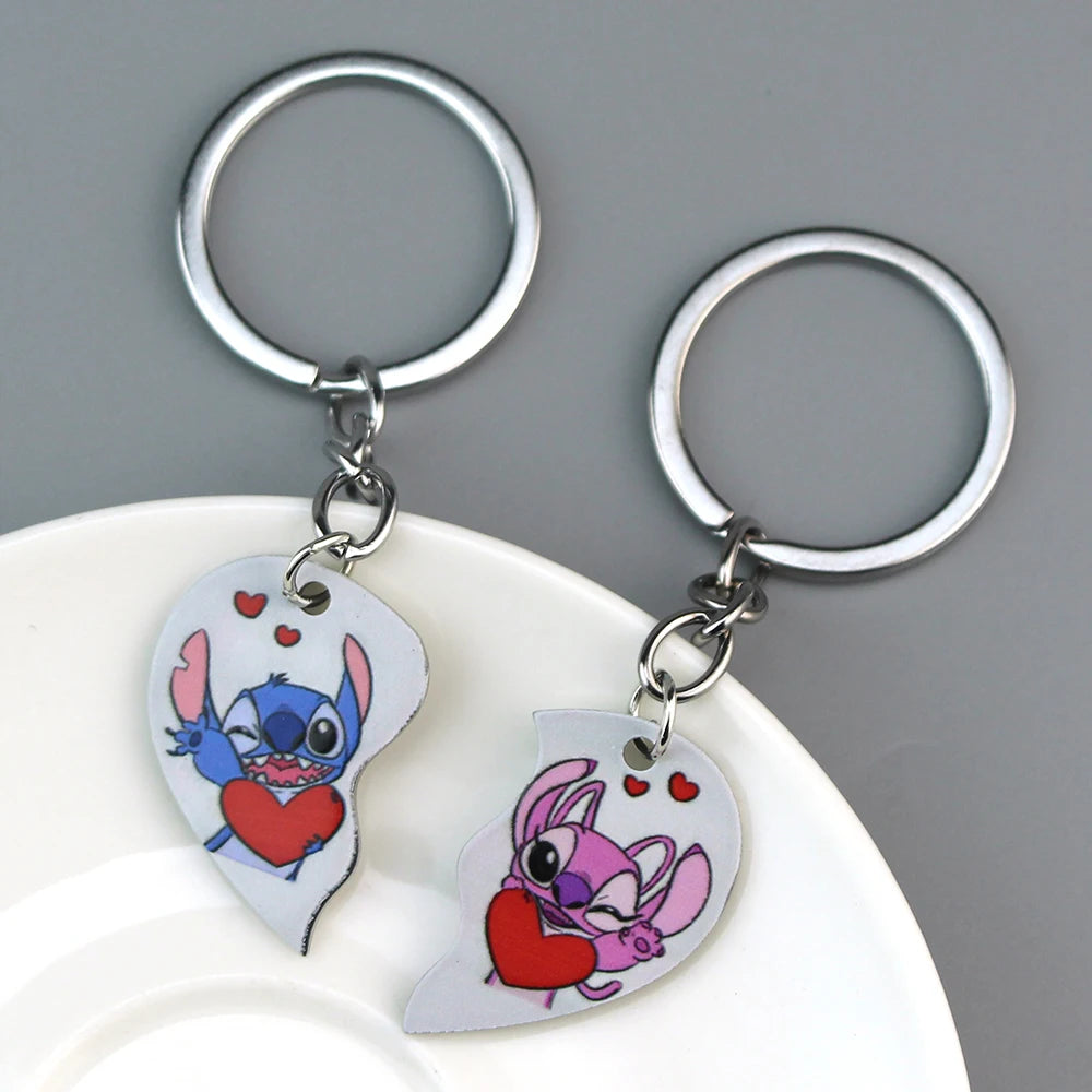 Cute Cartoon Stitch Couple Necklace Stainless Steel Heart Pendant Neck Chain Lovers Best Friends Jewelry Gift