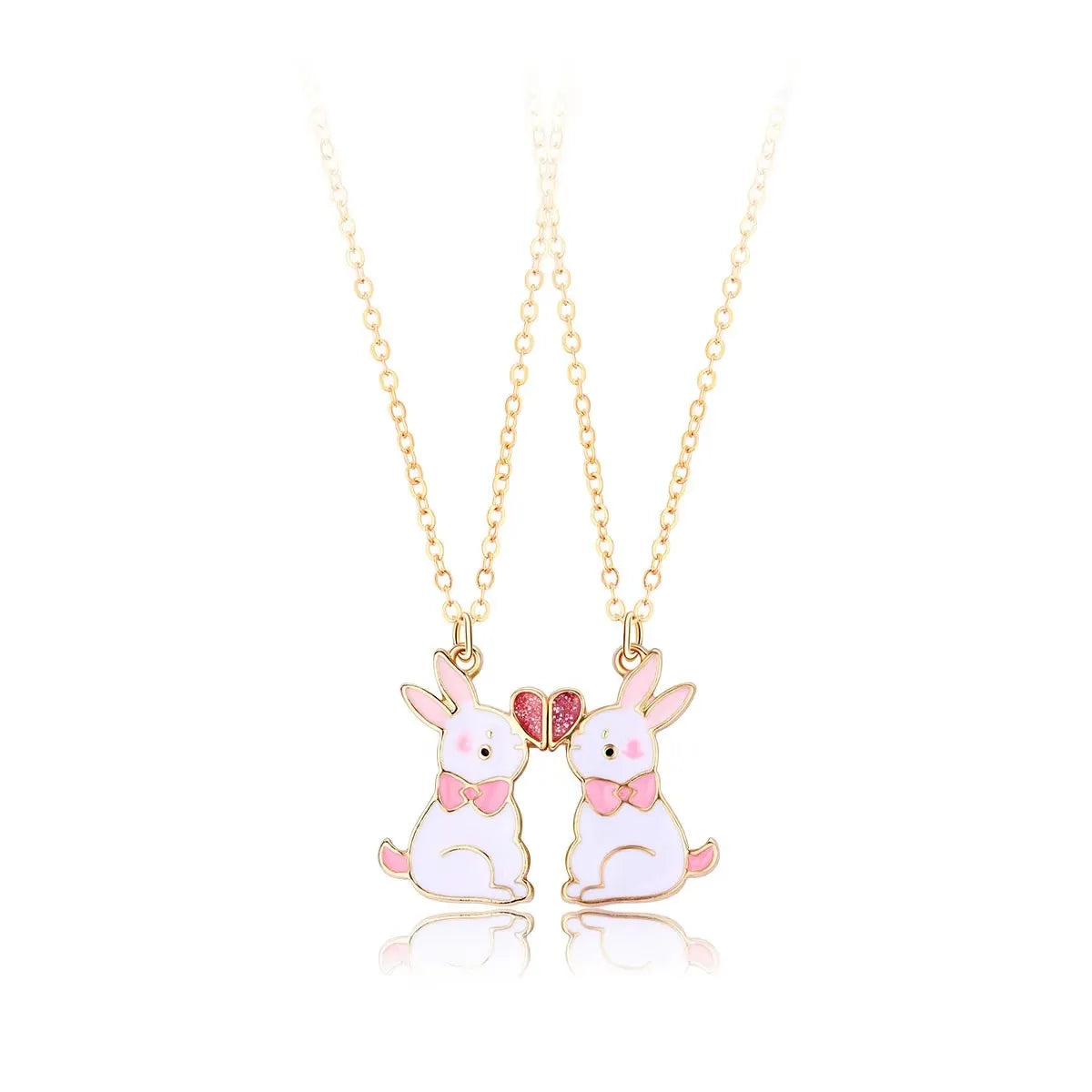 Cute Animal Magnet Necklaces for Women Girls Kawaii Best Friends Cat Rabbit Animal Pendant Chain BFF Friendship Jewelry Gifts