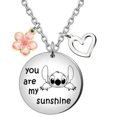 Cute Cartoon Stitch Couple Necklace Stainless Steel Heart Pendant Neck Chain Lovers Best Friends Jewelry Gift
