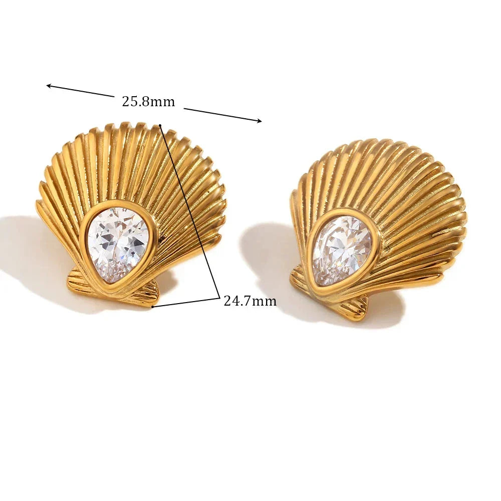 Brincos Elegantes de Concha com Zircônia