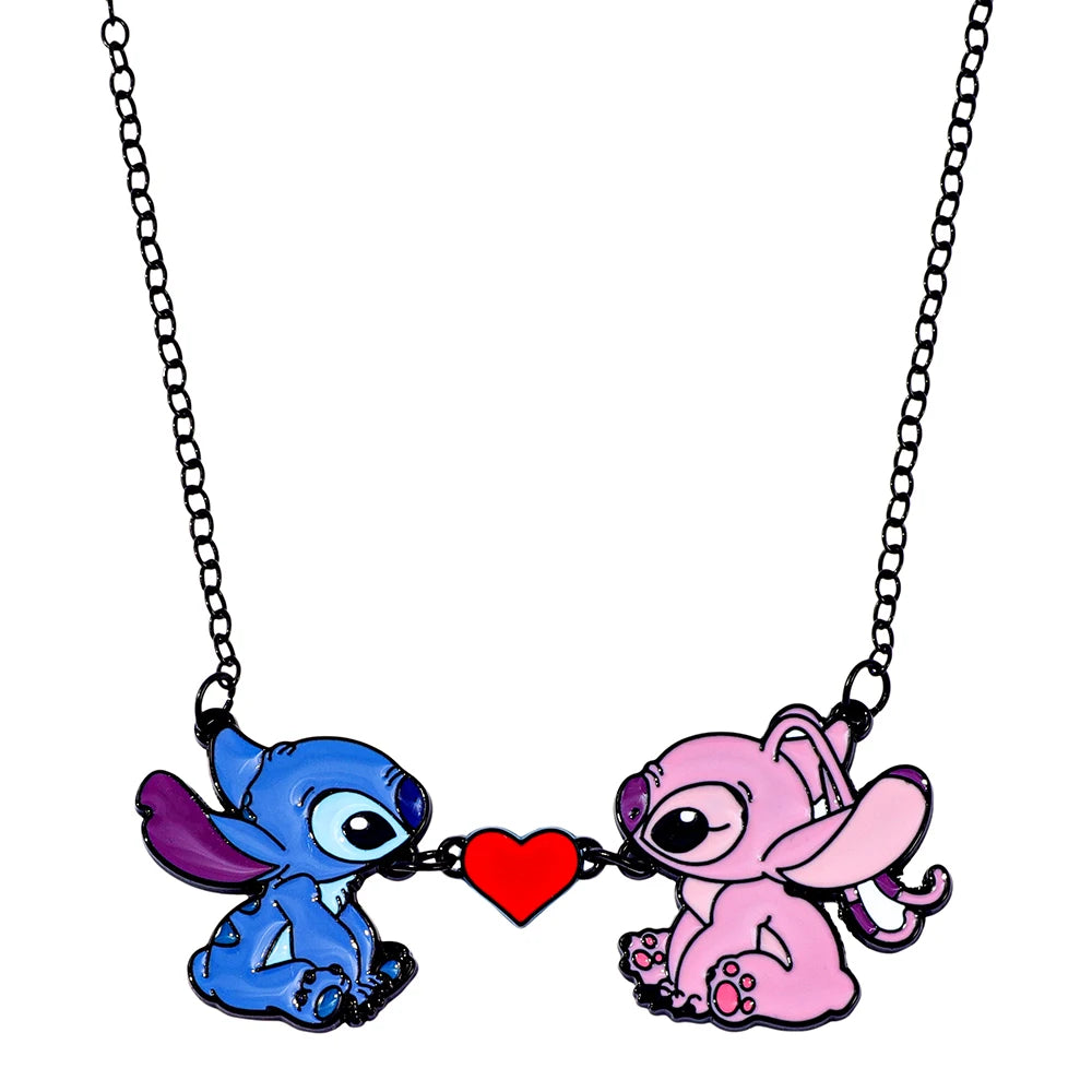 Disney-Stitch Heart Necklace for Couple, Gold and Silver Color, Angel and Stitch, Cute Style , Jewelry Pendant, Gift for Girl, 1