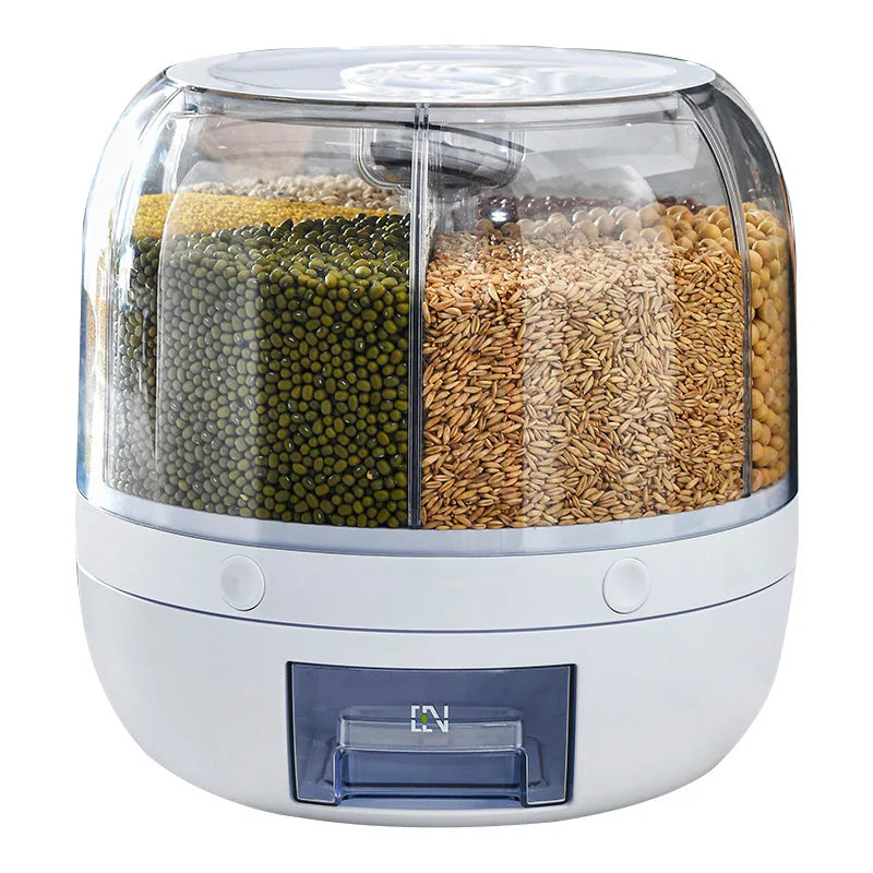 Dispensador de arroz rotativo 360 graus, selado, cereal seco, balde de grãos, à prova de umidade, cozinha, recipiente de armazenamento, caixa de armazenamento