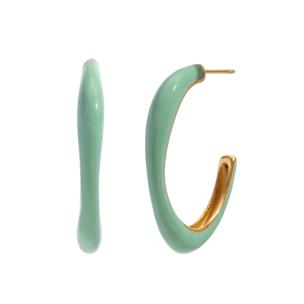 Brincos Elegantes de Esmalte Banhados a Ouro 18K
