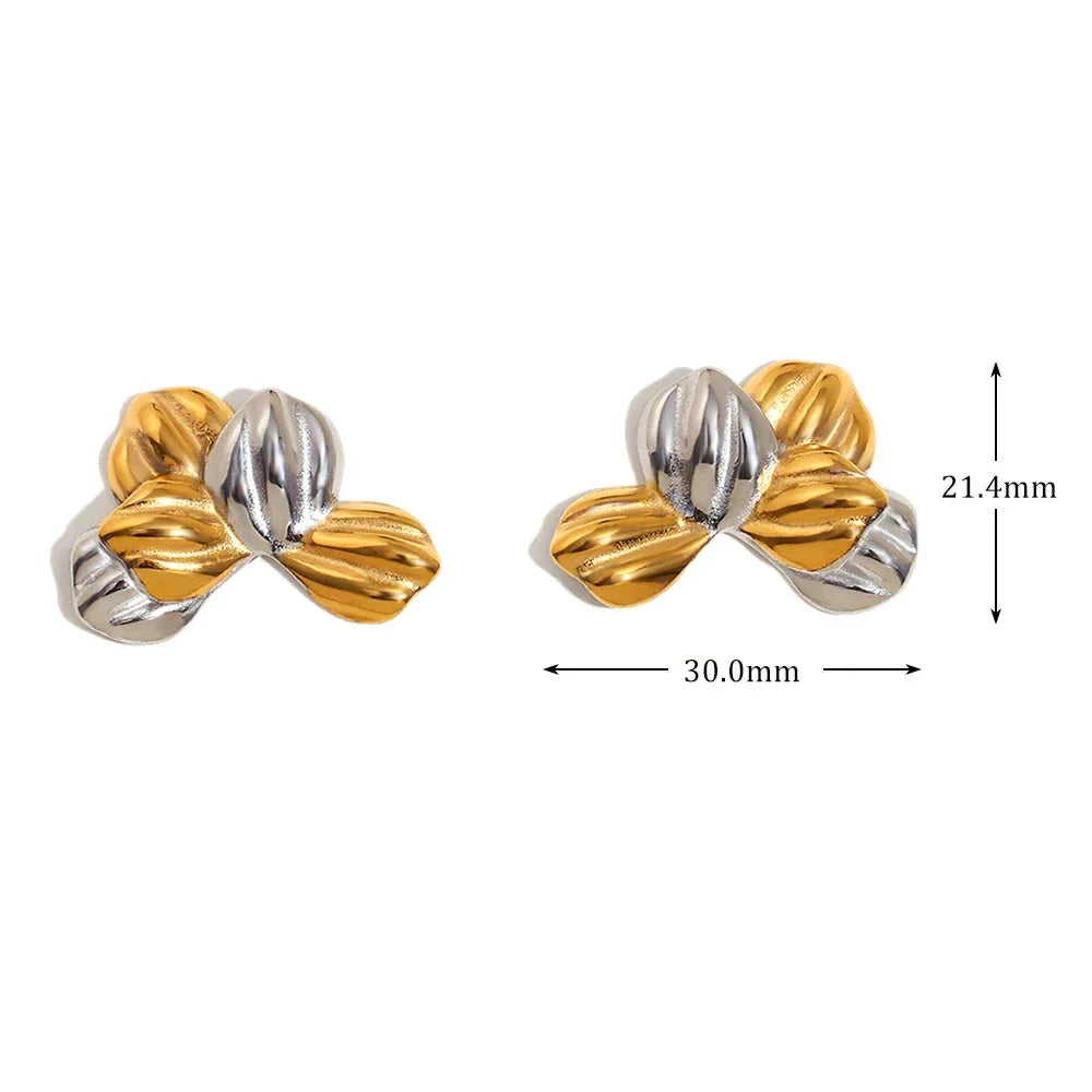 Brincos Elegantes de Folhas Bicolores em Aço Inoxidável