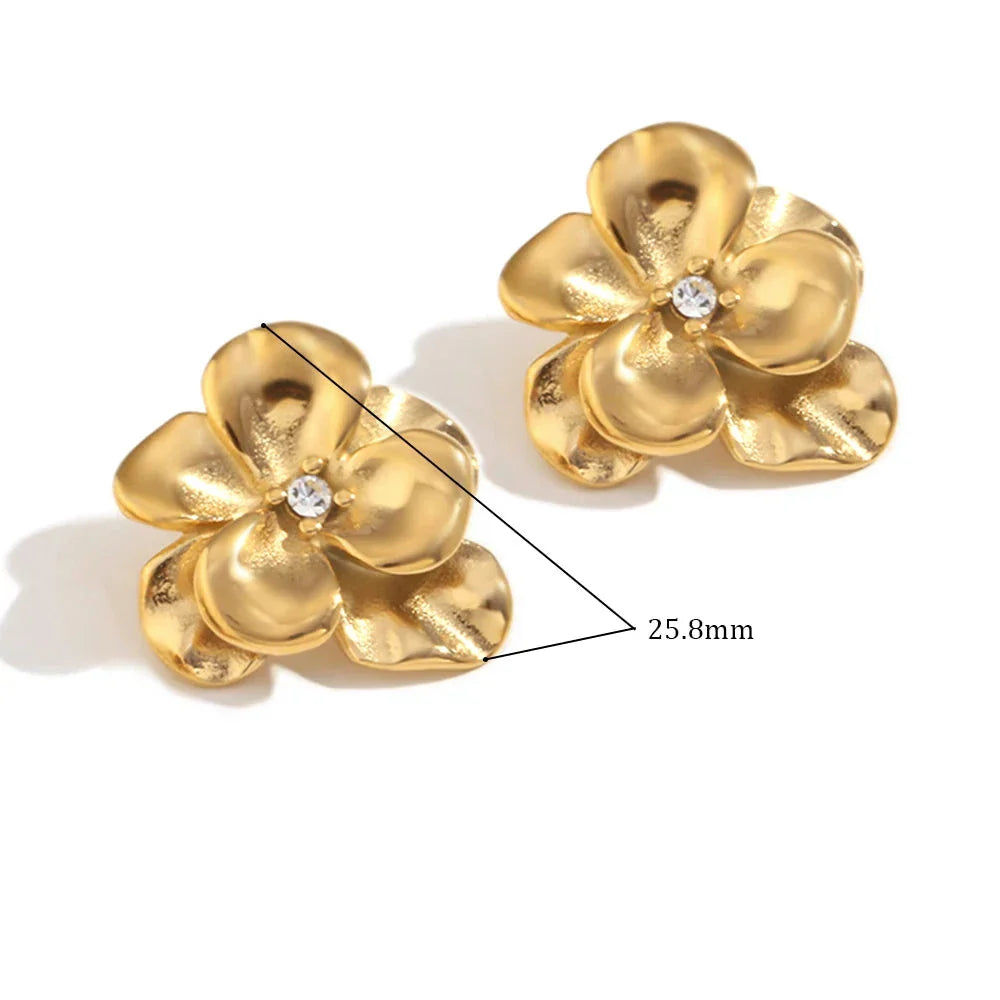 Brincos Florais Dupla Camada em Ouro 18K