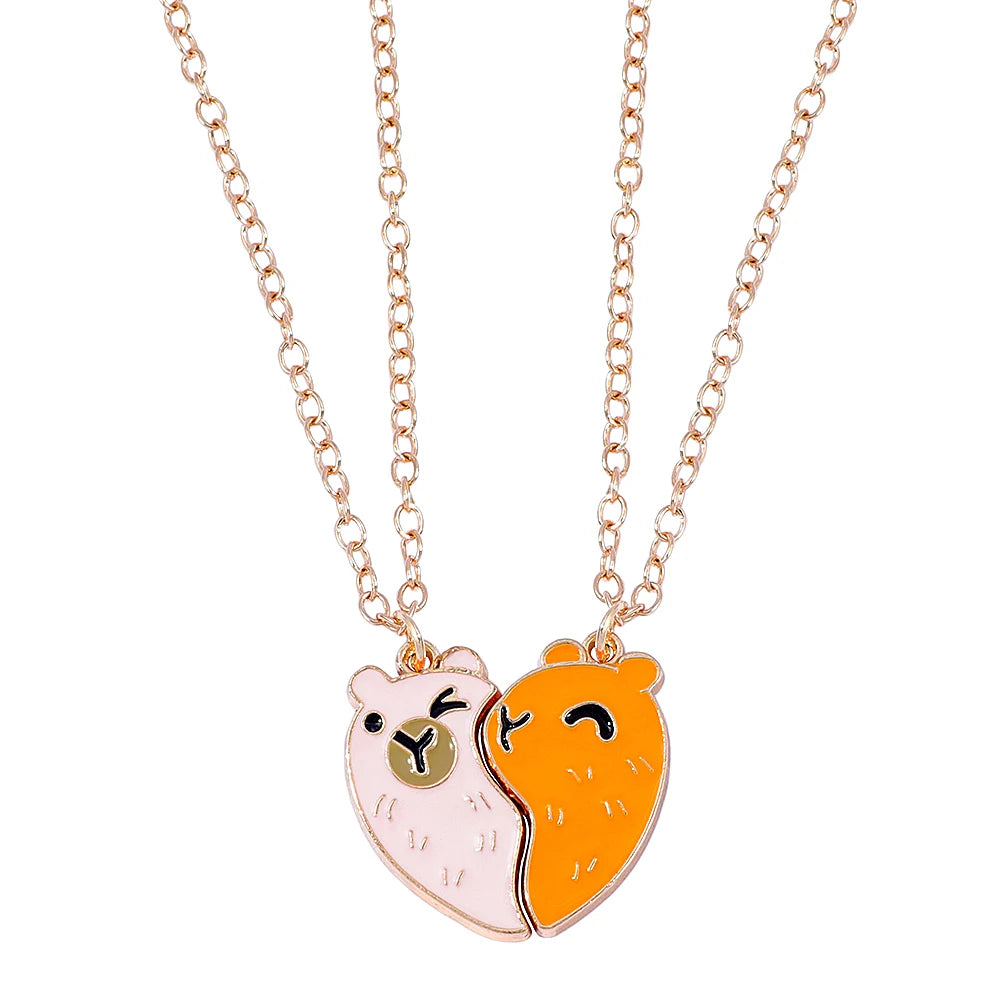 Cute Animal Heart Pendant Necklace Patchwork Metal Charm Jewelry for Men & Women Best Friend Gift