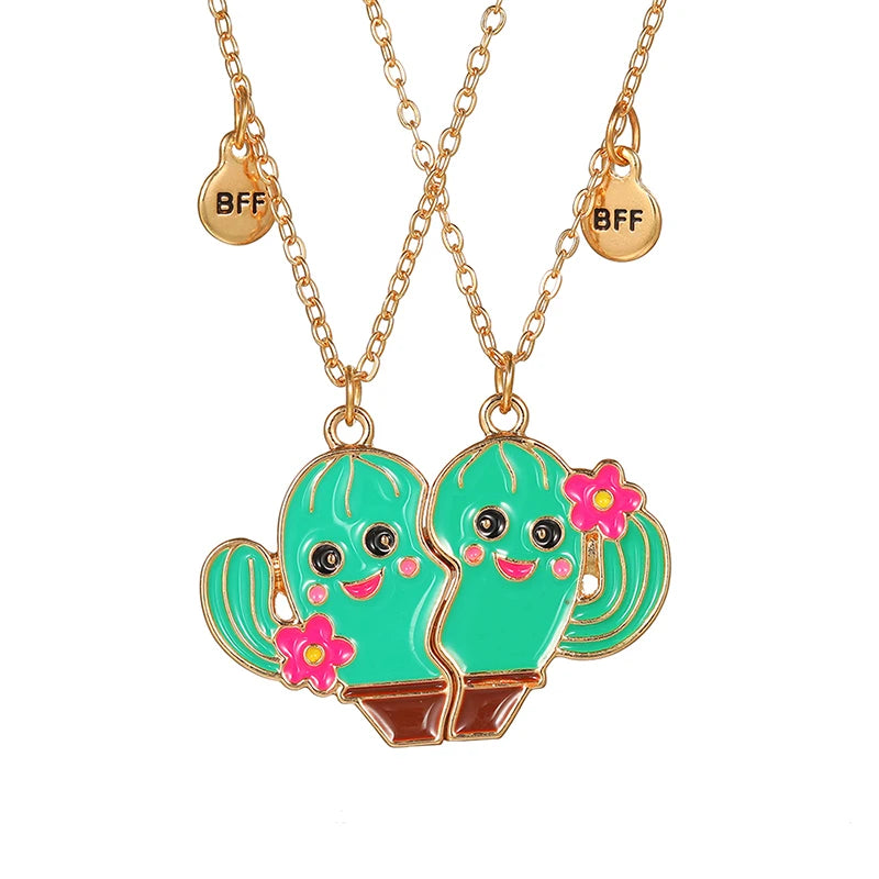 Summer Style 2pcs/set Heart Unicorn Cat Animal Pendant BFF Necklace for 2 Best Friends Girls Friendship Gifts