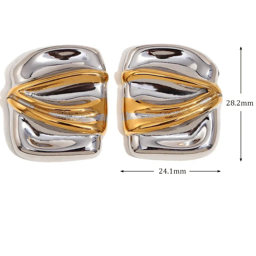 Brinco Geométrico Dourado e Prateado em Aço Inoxidável