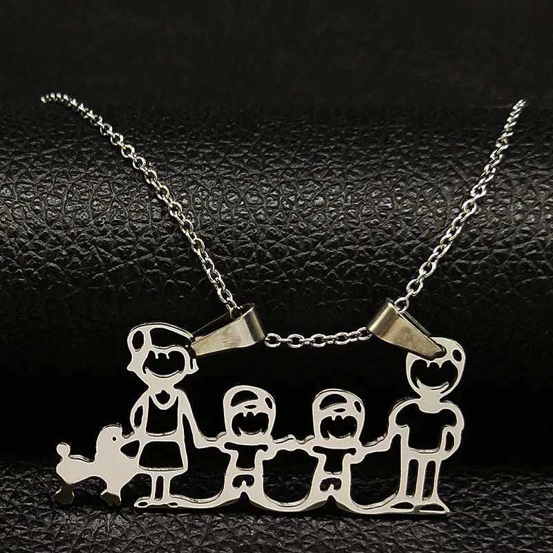 Stainless Steel Necklace Mama Family Necklaces Silver Color Love Boy Girl Pendant Jewelry Women Christmas Gift 355